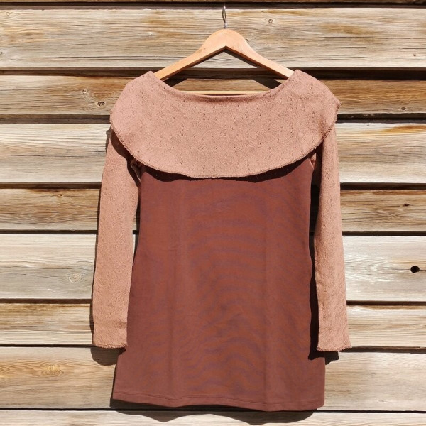 Camiseta-vestido ganchillo Marrón