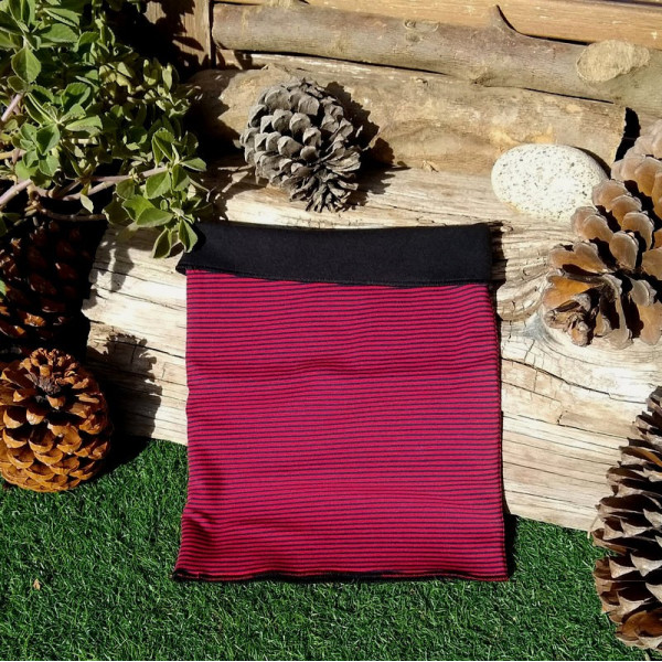 Cuello reversible de algodón orgánico rayas rojas-azules