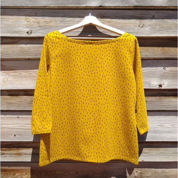 Camiseta ecológica de mujer Rayitas Mostaza